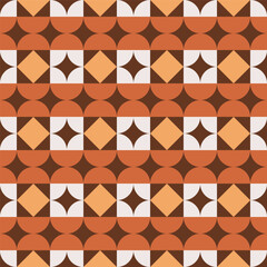 Poster - Retro Geometric Circle and Diamond Seamless Pattern with Warm Color Palette
