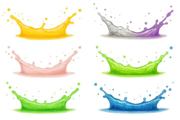Poster - Set of colorful liquid splashes, isolated on transparent background, creating a dynamic and refreshing visual