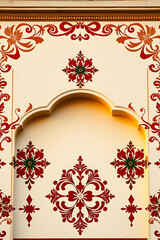 Poster - An ornate wall with decorative red and green floral patterns creates a vintage and artistic design