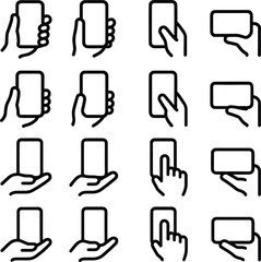 Aufkleber - Simple Outline Various Hand Holding Smartphone in Different Poses Illustration