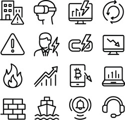 Poster - Minimalist Outline Business and Finance Crisis Economic Downturn Icon Set