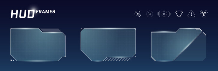 Leinwandbilder - Futuristic HUD frame with transparent digital panels, sci fi cyberpunk layout and techno elements. Modern UI template for infographic, robot control screen or abstract tech poster design.