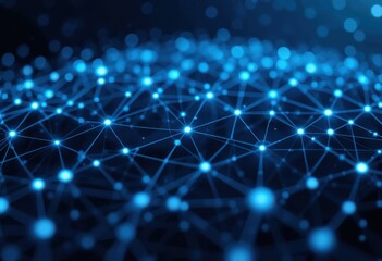 Aufkleber - Futuristic interconnected network with glowing nodes on a dark backdrop