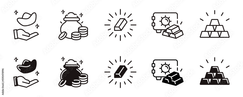 simple gold bar ingot icon line set wealth luxury gold mine savings ...