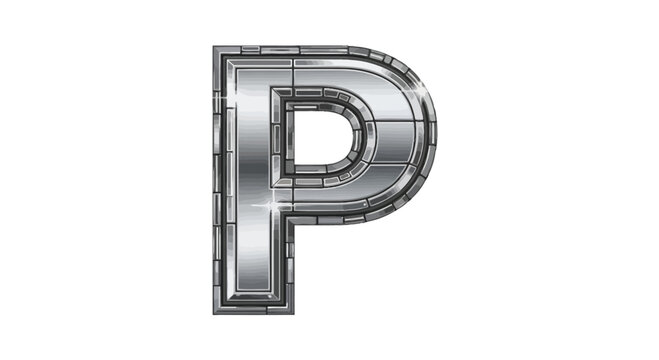 Vector download metallic letter p image, chrome alphabet p, silver p font, steel p graphic, metal p illustration