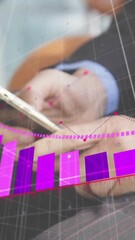 Poster - Animation of financial data processing over caucasian businessman using smartphone