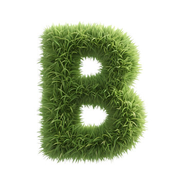 3d Green grass letter b isolated on transparent background