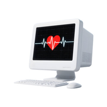 3d Medical computer displaying heart rate monitor isolated on transparent background