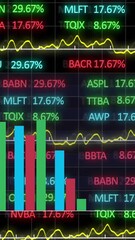 Poster - Animation of colourful graph over financial data processing on black background