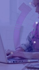 Poster - Animation of scope and data processing over caucasian businesswoman using laptop