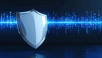 Poster - Digital cyber security shield symbol representing protection and data safety in technology with futuristic glowing digital elements and secure online network concept