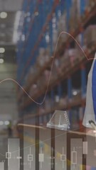 Poster - Animation of data processing over man writing on clipboard in warehouse