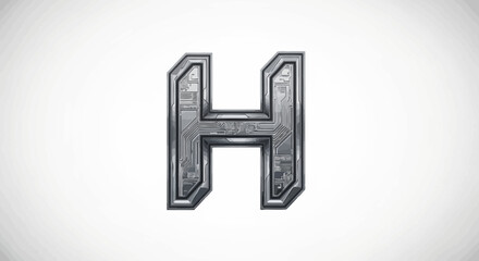 Aufkleber - Vector h letter futuristic font alphabet typography technology circuit board design digital metallic silver logo 3d render
