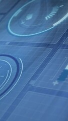Poster - Animation of graphs, loading circles ang globe over wave pattern against abstract background