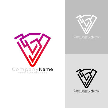 V and S logo with design combination, line style design, versus logos