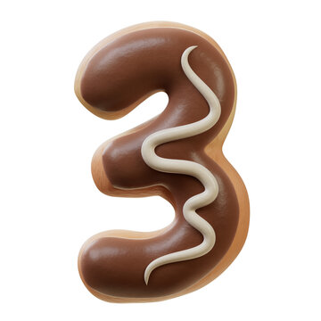 3D Font.Chocolate Biscuit Donut Font Concept. Isometric Alphabet. Numbers And Letters. 3d rendering isolated on white background