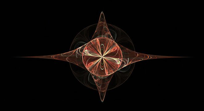 Abstract Geometric Shape Red and Beige Swirls on Black Background