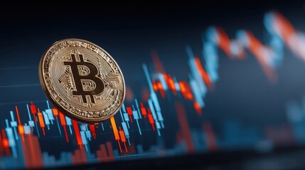 Poster - Close-up of a bitcoin coin showcasing its design and intricacies as a symbol of digital currency and finance