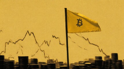 Poster - Flying bitcoin flag in the air indicating positive market sentiment and growth potential in cryptocurrency trading