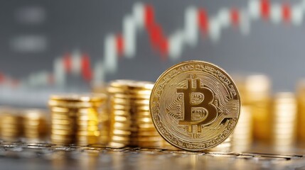Poster - Bitcoin coin resting on a table representing trend strength and momentum indicators in cryptocurrency investments