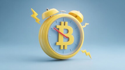 Poster - Clock featuring a bitcoin symbol signifying time and high volatility warnings in cryptocurrency market dashboard