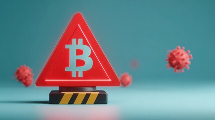 Poster - Red triangle shaped object featuring bitcoin representing high volatility warning in cryptocurrency market context