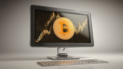 Poster - Computer monitor featuring bitcoin coin on dashboard representing record highs in cryptocurrency market analysis