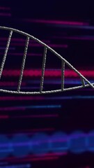 Poster - Animation of dna strand over colourful light trails on black background