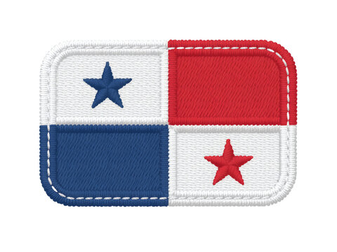 Panama flag emblem rendered with embroidery and featuring bold colors on a transparent background.