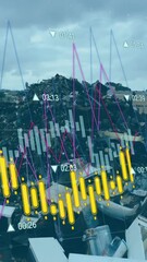 Poster - Financial data graph animation over industrial scrapyard with piles of metal debris