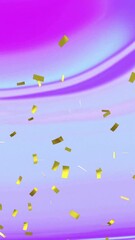 Poster - Gold confetti animation falling over purple and blue abstract background