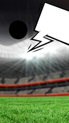 Poster - Animation of silhouette of football player with speech bubbles on sports stadium background