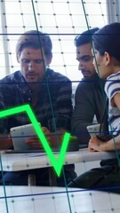 Aufkleber - Diverse group discussing over financial graph animation in modern office setting