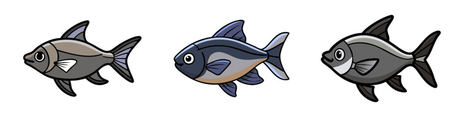 Poster - Three cartoon fish swimming in a group, cartoon aquatic animals, fish illustration design art