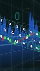 Poster - Financial data and coding animation over fluctuating stock market graph