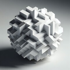 Poster - A complex sphere created from interconnected geometric blocks in a clean, minimalist style design.