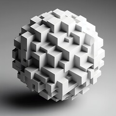 Poster - Abstract geometric sphere formed by small white cubes in a clean, minimalist digital art style.