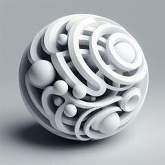 Aufkleber - Abstract white sphere composed of interconnected rings and orbs in minimalist composition.