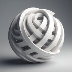 Aufkleber - Abstract sphere composed of interwoven white bands, casting soft shadows, minimalist design concept