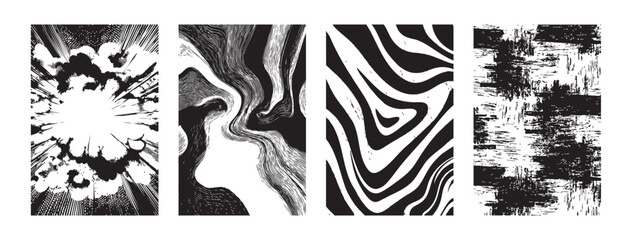 Canvas Print - grunge textures collection with wavy patterns and lines