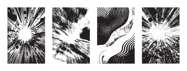 Canvas Print - four black textures of splatters of paint