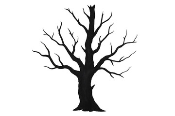 Poster - Dark silhouette of a leafless tree, isolated on transparent background, creating a stark and dramatic image