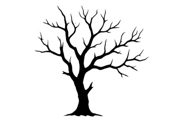 Poster - Black silhouette of a leafless tree, isolated on a transparent background, perfect for nature-themed designs