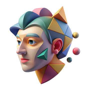 Abstract geometric face art design illustration digital rendering modern surreal portrait concept 3d