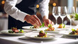© Adobe worker  - Chef meticulously plating gourmet dishes in a stylish kitchen with warm lighting ambiance.favor, ingredient, kitchen, chef, cooking, food, creativity, elegance, entrepreneur, horizontal, indoors,