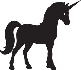 Fototapete - Majestic black silhouette of a unicorn standing against a clean white background