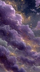 Wall Mural - Vibrant purple and blue nebula clouds swirl through deep space with glowing dust and bright stars on a black backdrop, creating a cosmic dreamscape.