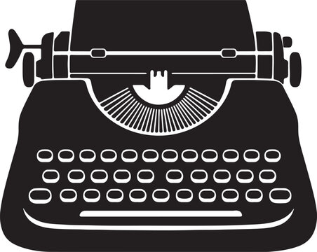 Vintage black and white illustration of a classic typewriter mechanical writing instrument