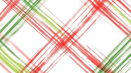 Poster - A clean and bright check pattern with evenly spaced red and green lines intersecting to create a vibrant plaid look, isolated on a pure white background. Simple, professional, and festive.