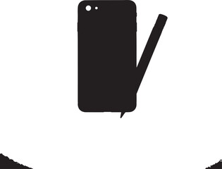 Fototapete - Black silhouette of a smartphone and a pen used for digital drawing and design